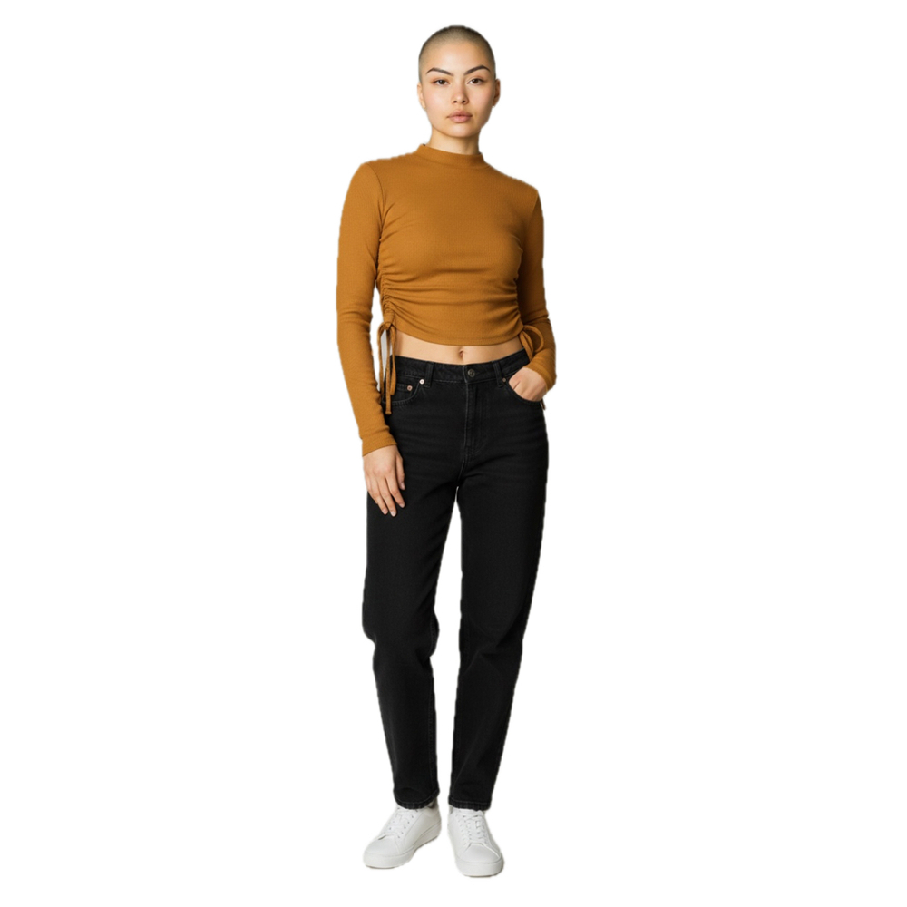 MADDEN GIRL WOMENS M CAMEL RIBBED MOCK NECK RUCHED TIE SIDE TOP